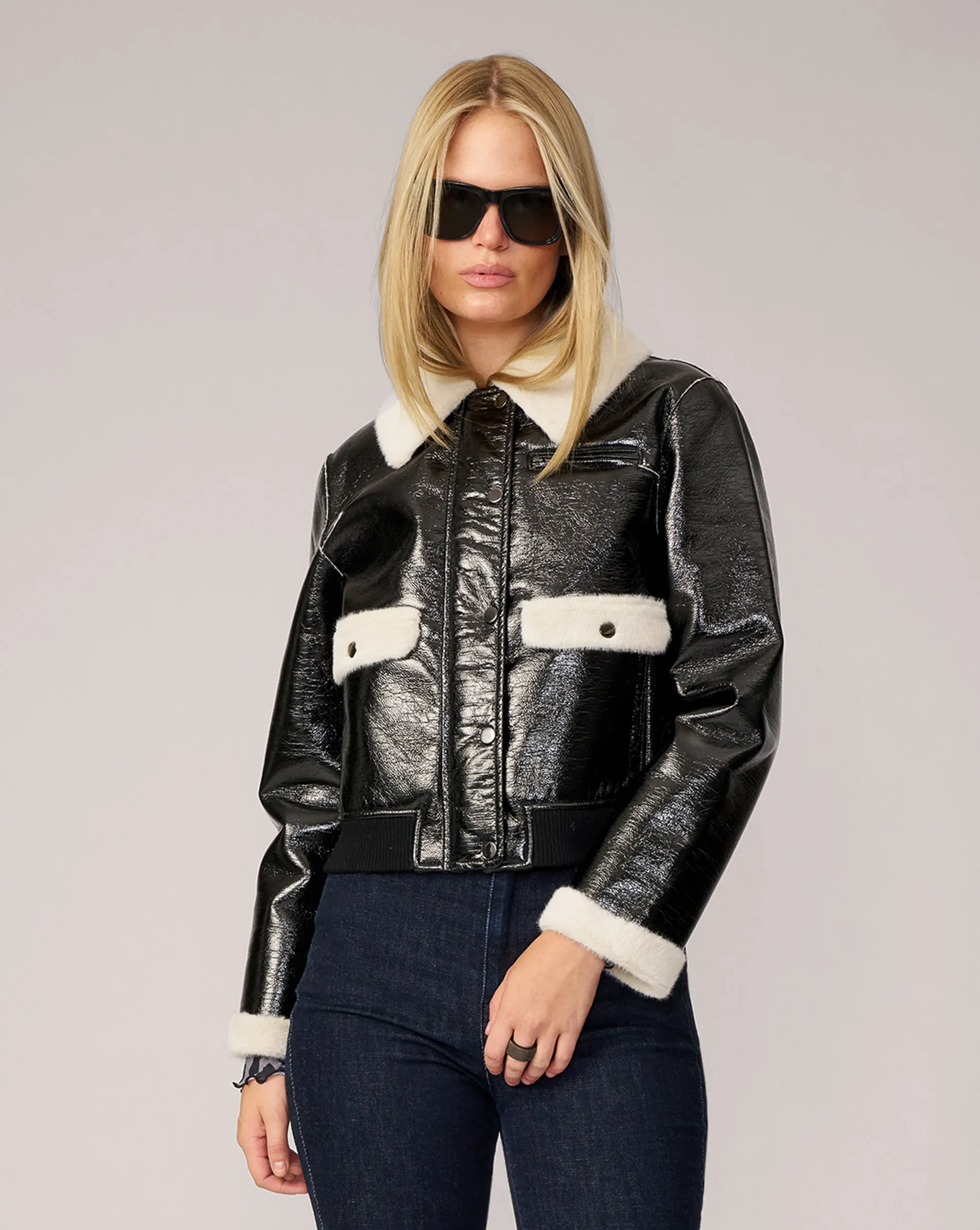 Contrast Faux Fur & Vegan Leather Jacket sold by Adrienne Landau