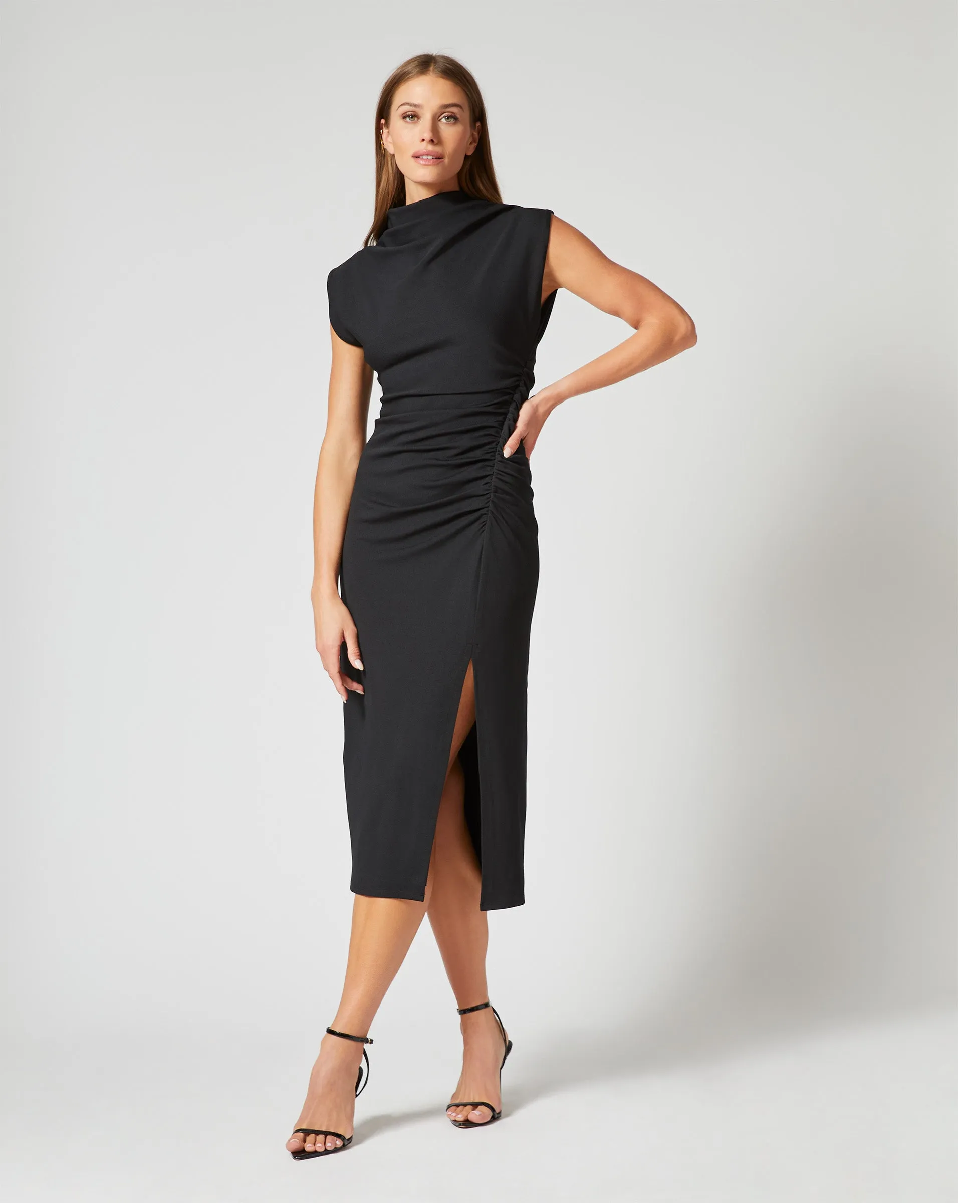 Draped Mock Neck Midi Dress Black sold by Adrienne Landau product image thumbnail 3