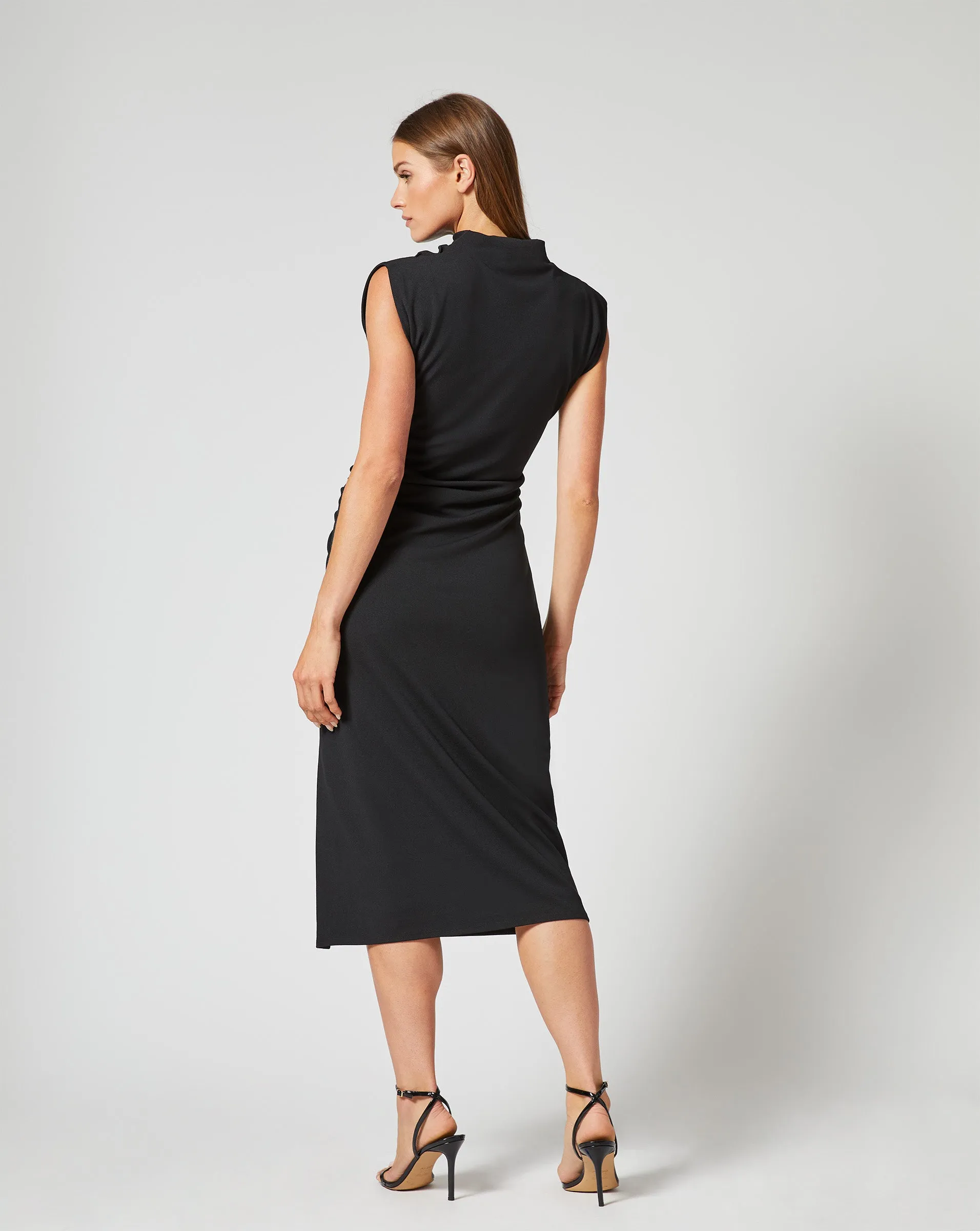 Draped Mock Neck Midi Dress Black sold by Adrienne Landau product image thumbnail 4
