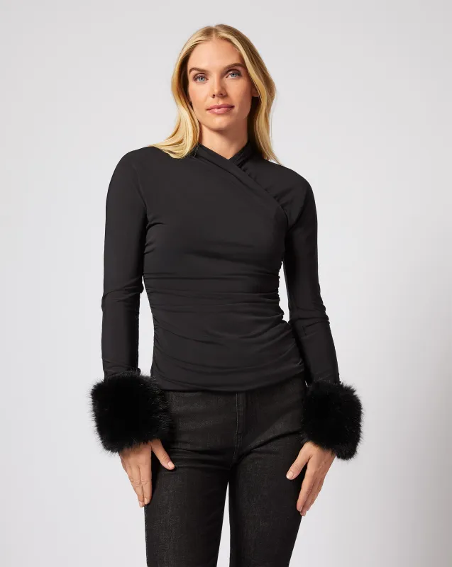Removable Faux Fur Gigi Front Wrap Top Fig Onyx sold by Adrienne Landau