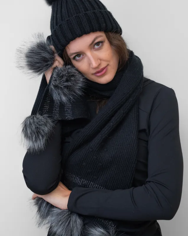 FINAL SALE - Scarf with Faux Fur Pom-Pom sold by Adrienne Landau