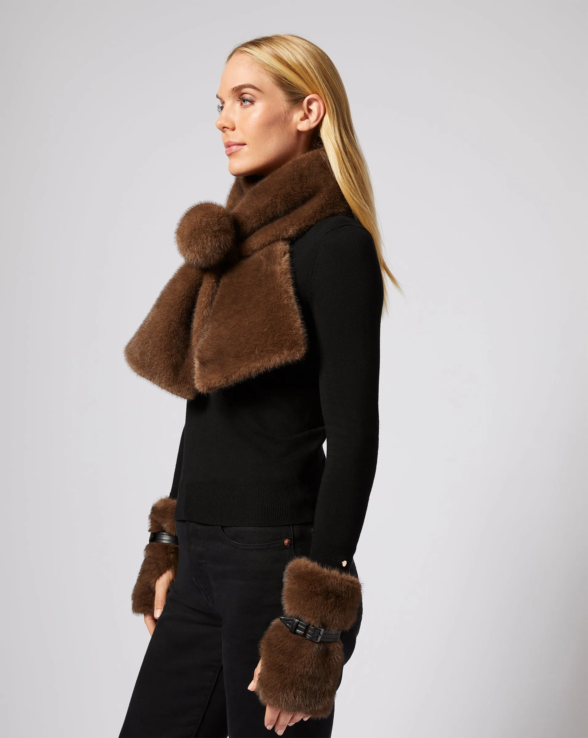 Pom-Pom Pull Through Mink Faux Fur Scarf sold by Adrienne Landau product image thumbnail 2