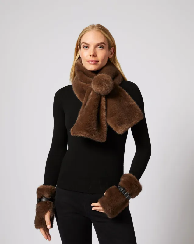 Pom-Pom Pull Through Mink Faux Fur Scarf sold by Adrienne Landau