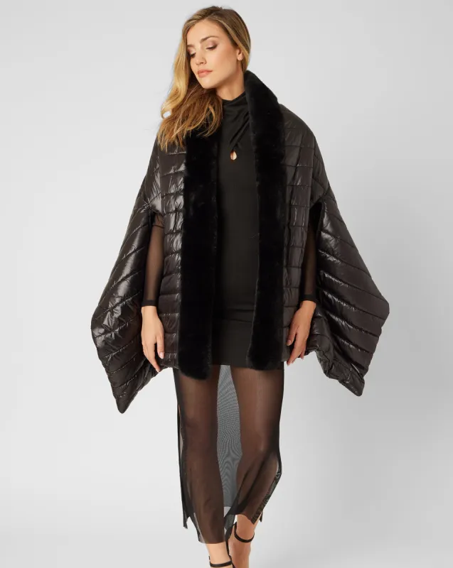 Faux Fur Trim Puffer Cape sold by Adrienne Landau