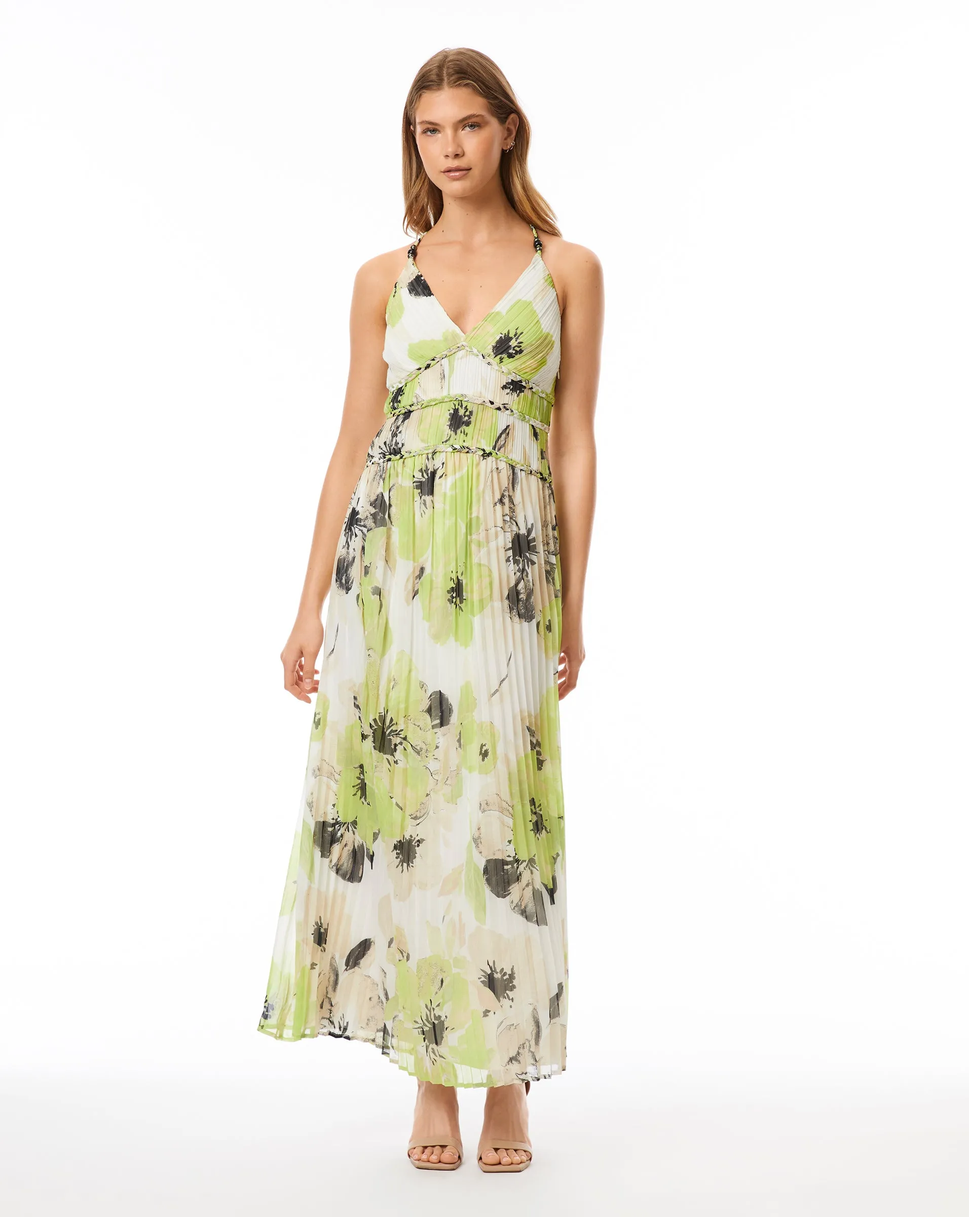 Painted Flower Pleated Midi Dress sold by Adrienne Landau