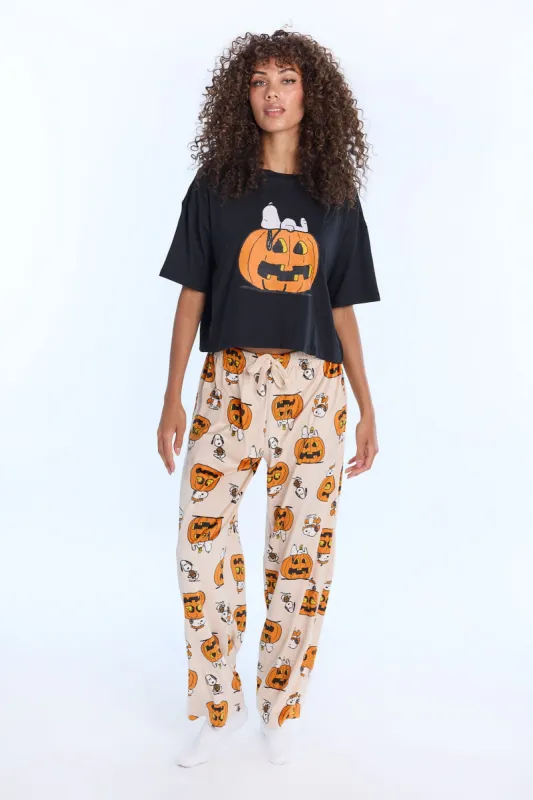 Peanuts Snoopy Pumpkin Pajama Tee & Velour Pants 2-Piece Set sold by Aeropostale