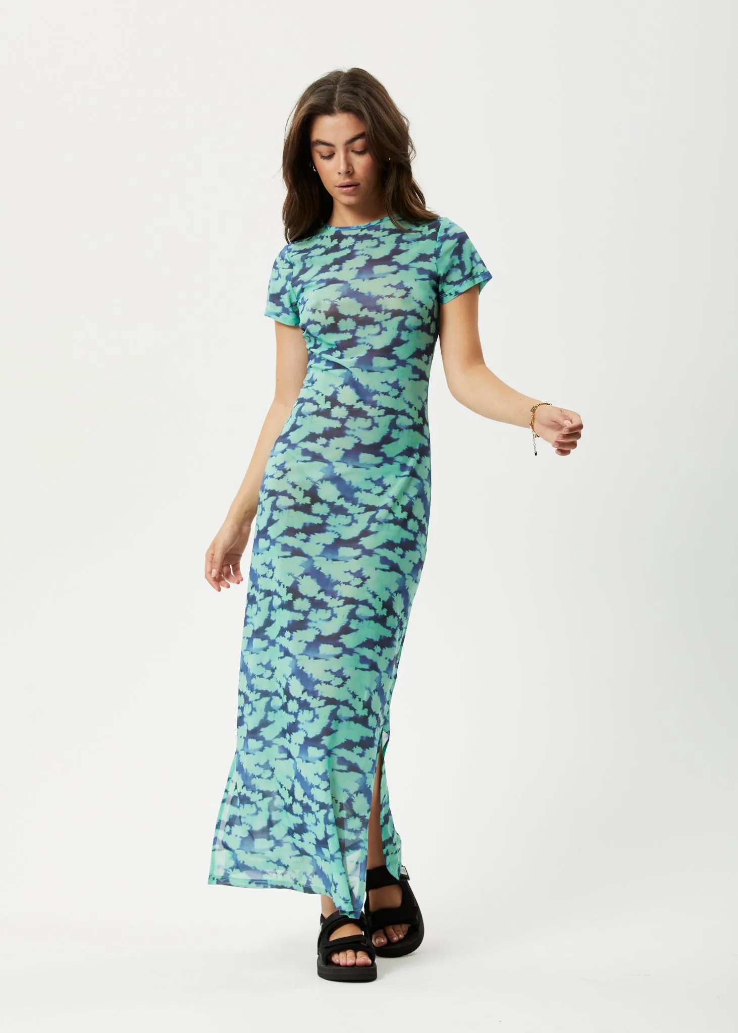AFENDS Womens Liquid - Sheer Maxi Dress - Jade Floral sold by Afends product image thumbnail 3