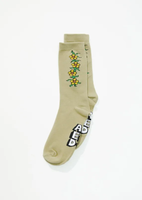 AFENDS Unisex Flowerbed - Crew Socks - Cement sold by Afends
