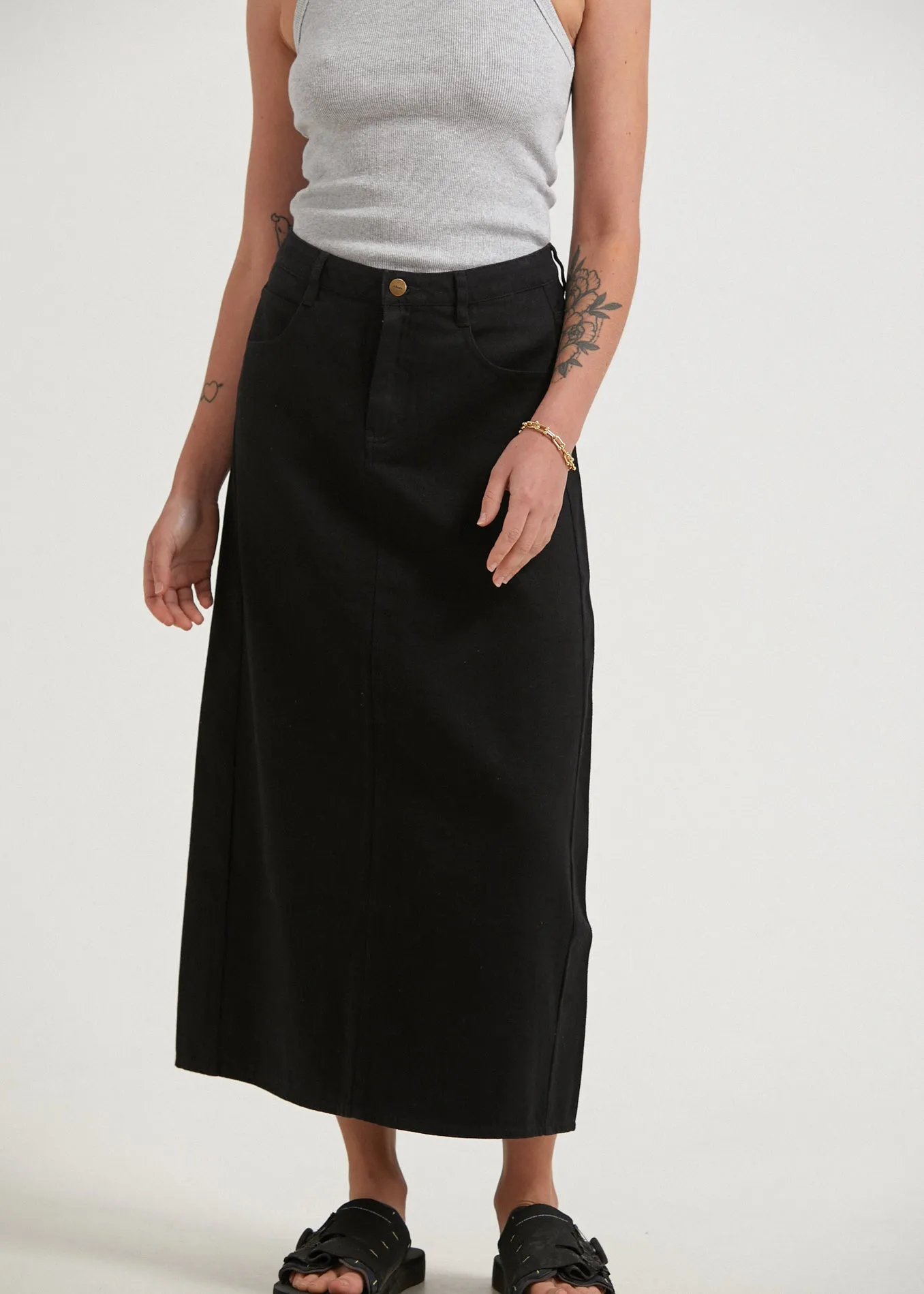 AFENDS Womens Nina - Twill High Rise Midi Skirt - Black sold by Afends product image thumbnail 4