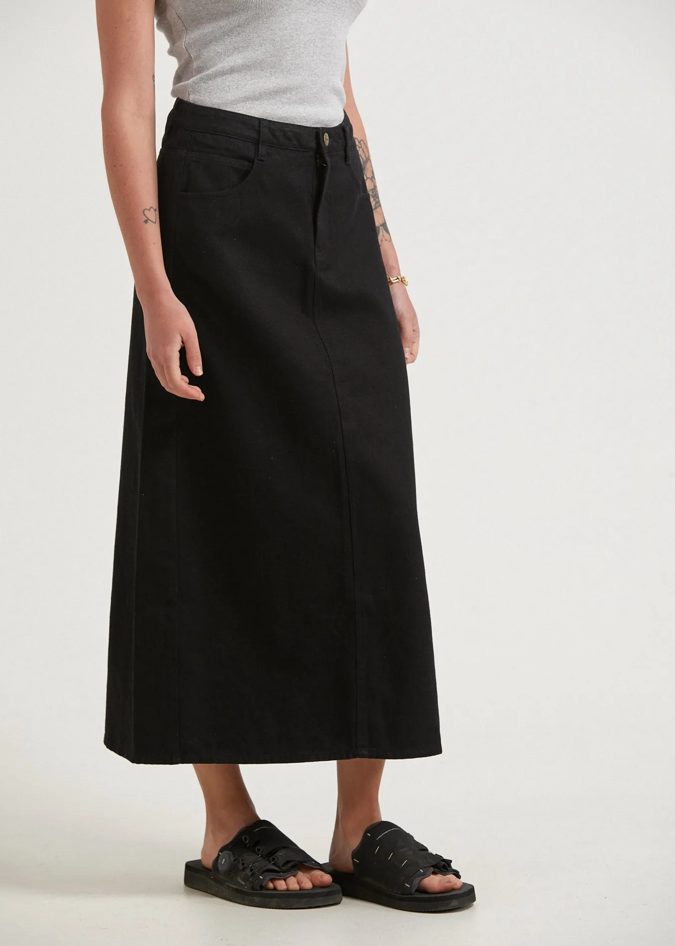 AFENDS Womens Nina - Twill High Rise Midi Skirt - Black sold by Afends product image thumbnail 3