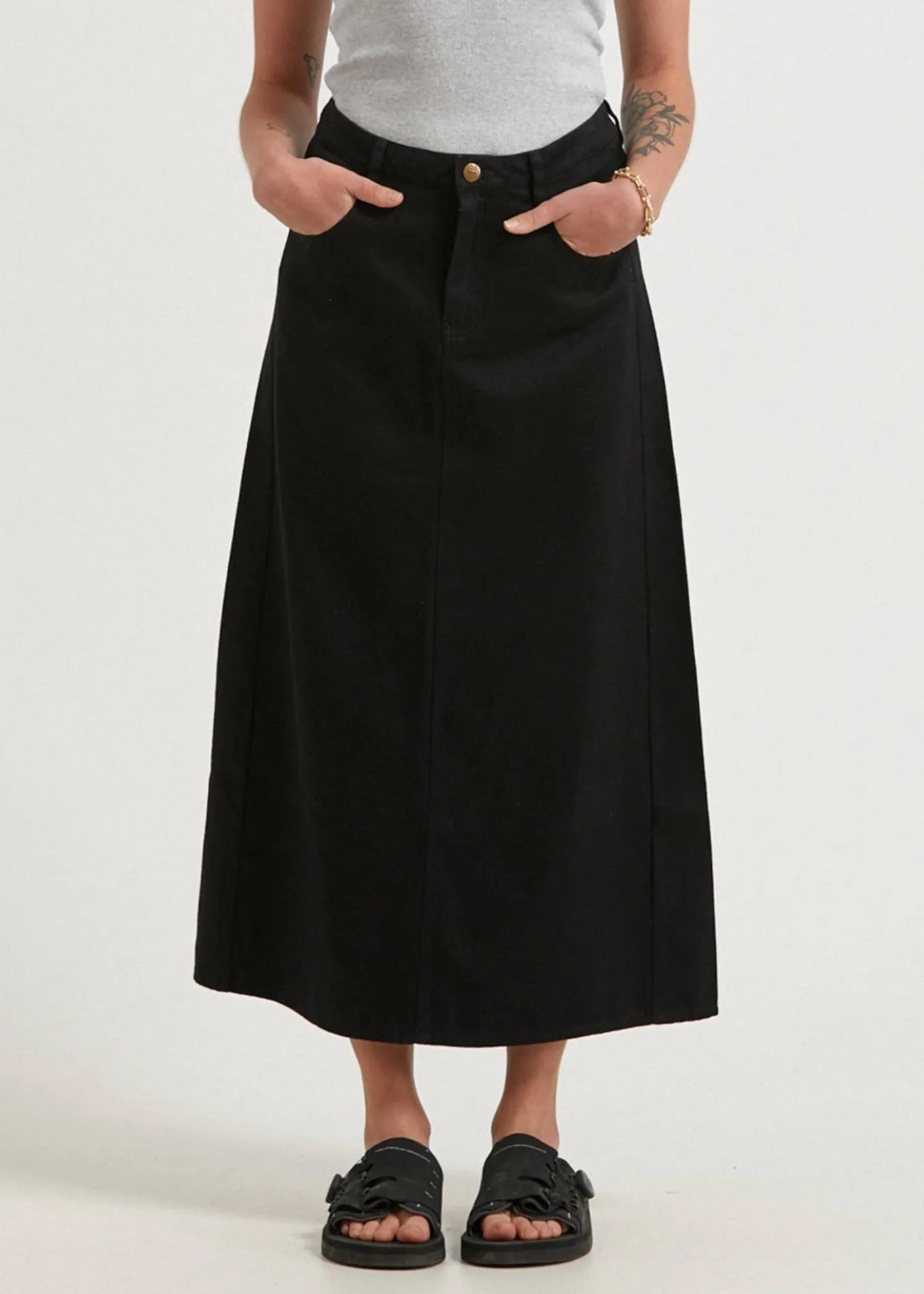 AFENDS Womens Nina - Twill High Rise Midi Skirt - Black sold by Afends product image thumbnail 2