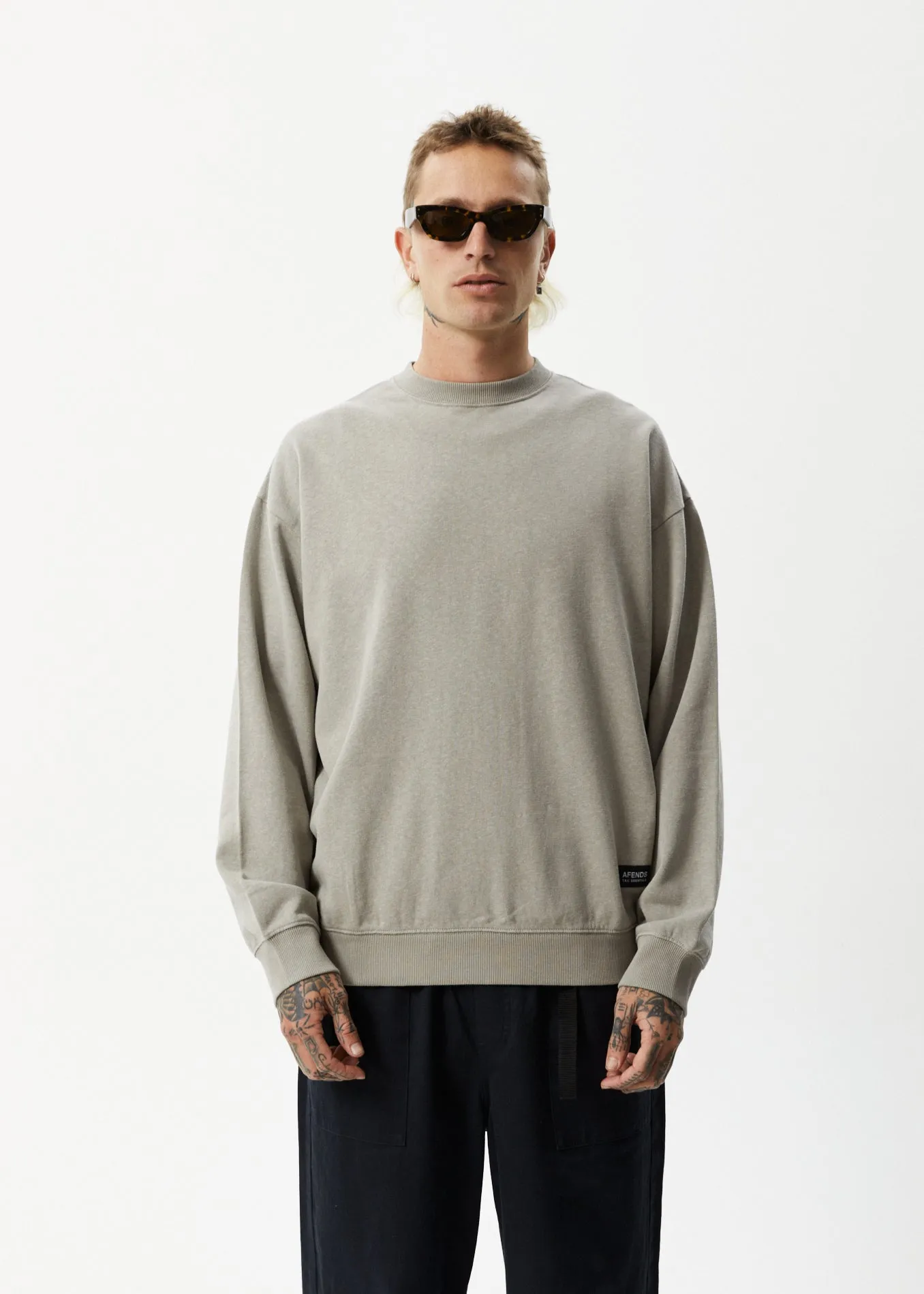 AFENDS Mens Indica - Crew Neck Jumper - Olive sold by Afends