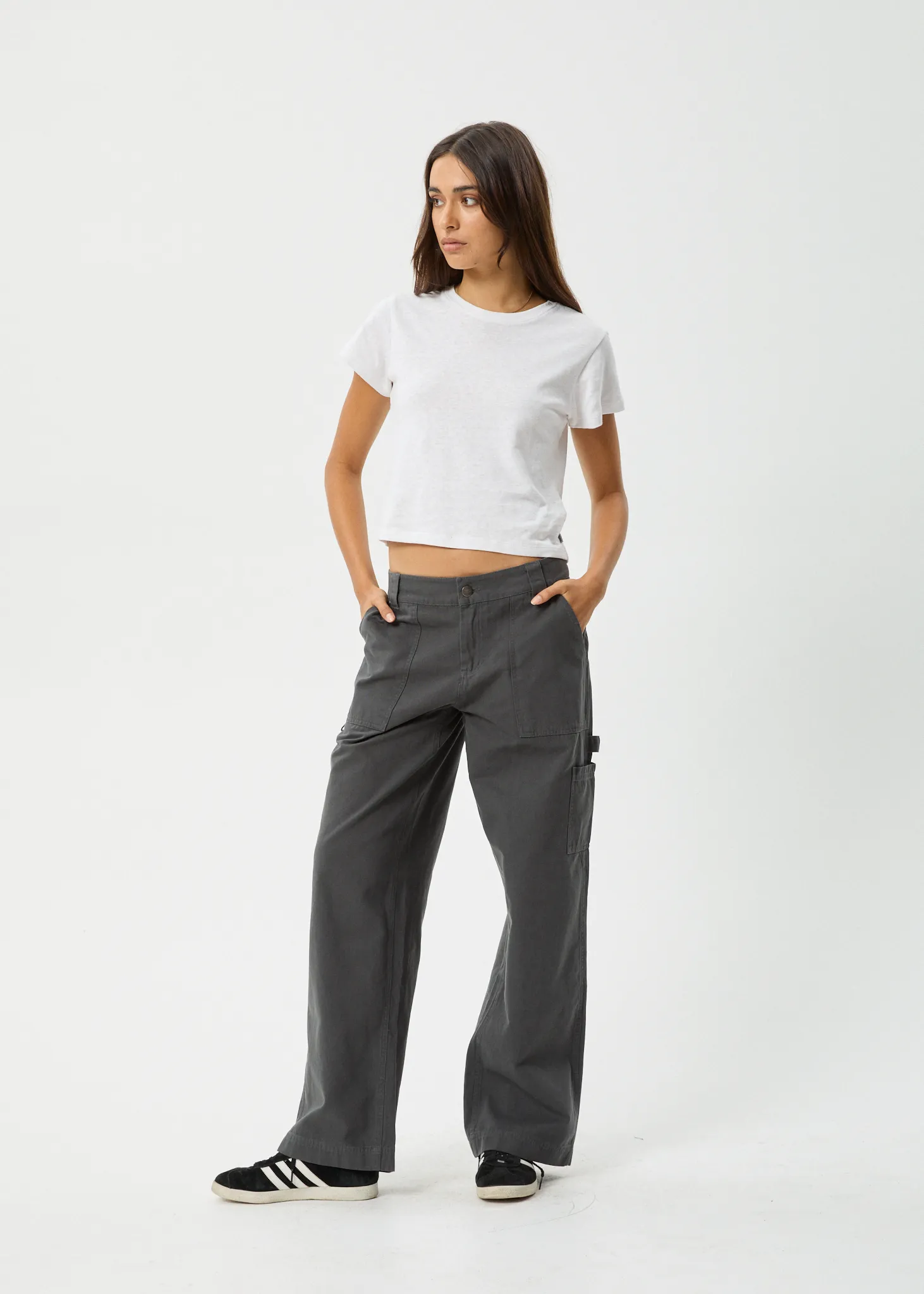 AFENDS Womens Lexi - Low Rise Workwear Pant - Gunmetal sold by Afends