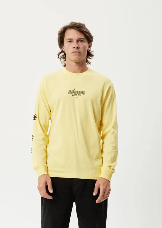 AFENDS Mens Earthling - Long Sleeve Graphic Logo T-Shirt - Butter sold by Afends