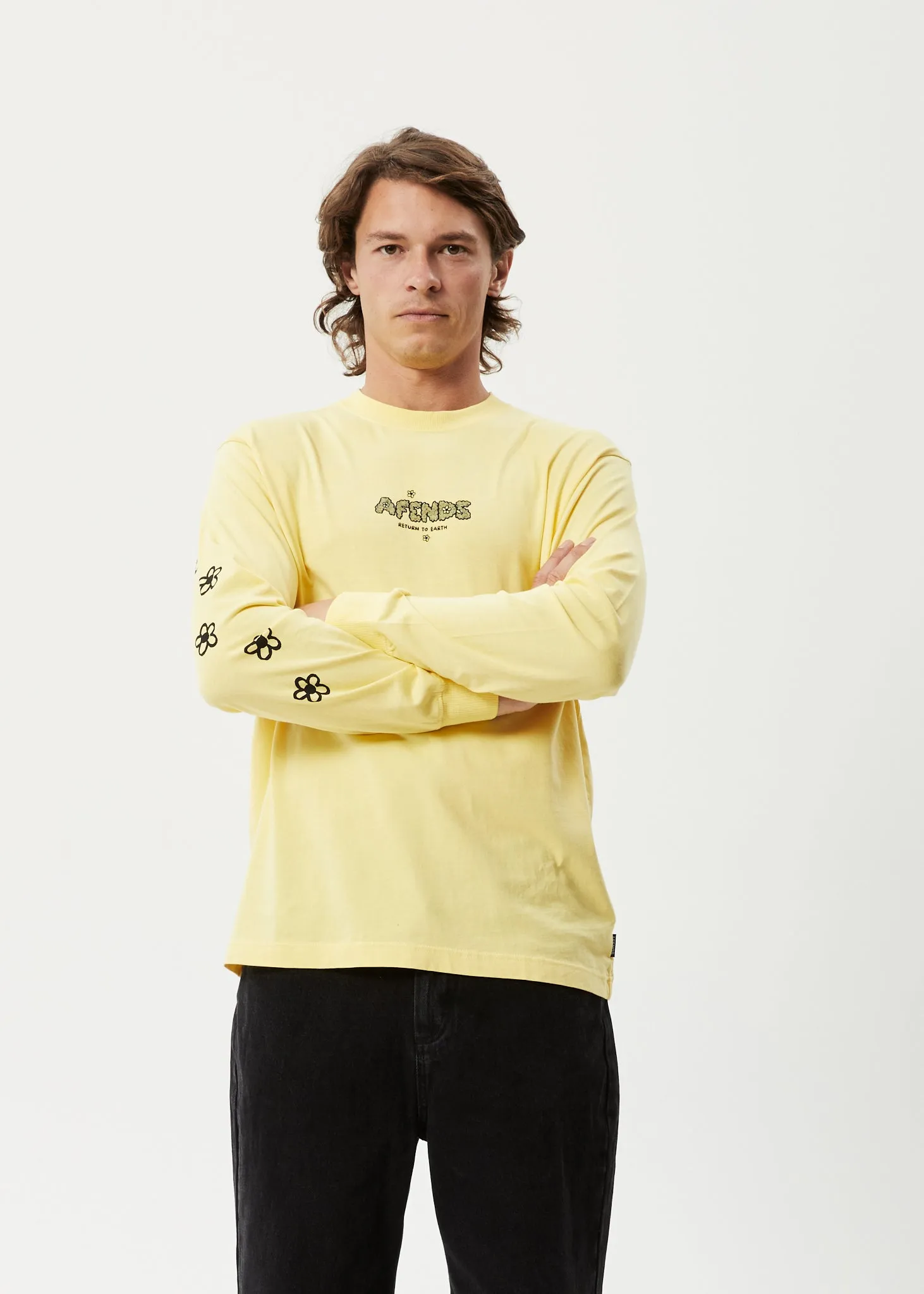 AFENDS Mens Earthling - Long Sleeve Graphic Logo T-Shirt - Butter sold by Afends product image thumbnail 2