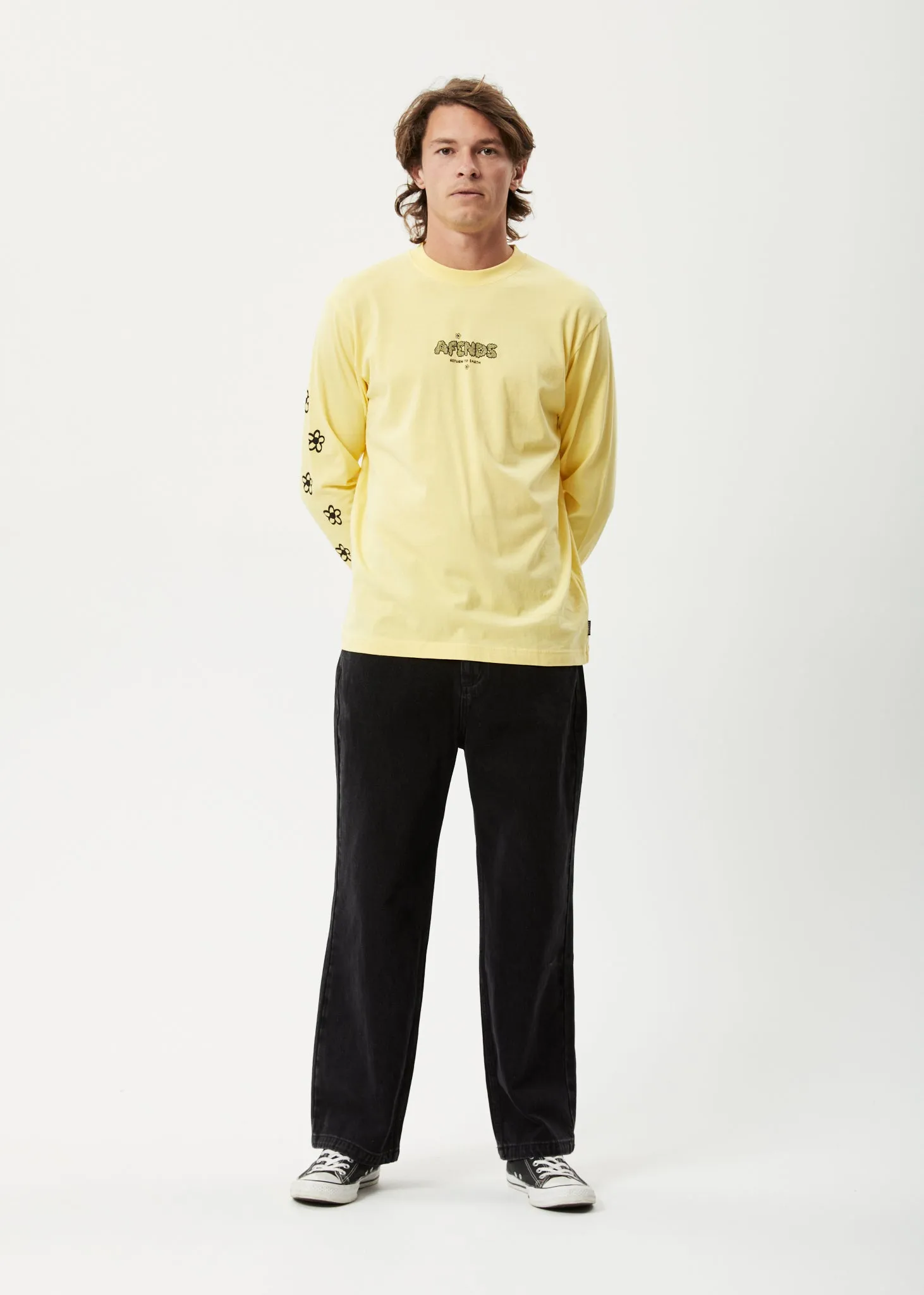 AFENDS Mens Earthling - Long Sleeve Graphic Logo T-Shirt - Butter sold by Afends product image thumbnail 3