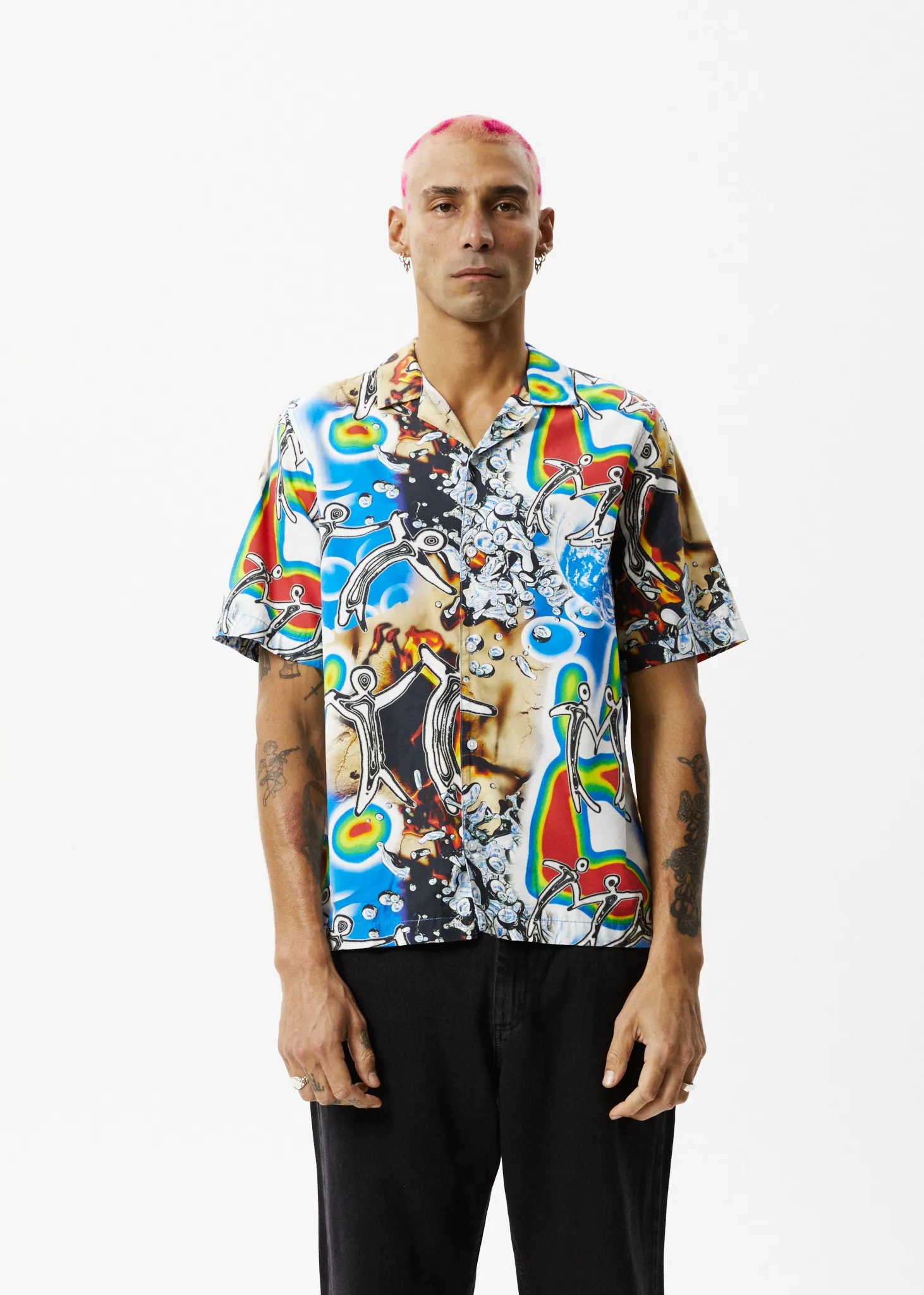 AFENDS Mens Water Is Life - Cuban Short Sleeve Shirt - Multi sold by Afends