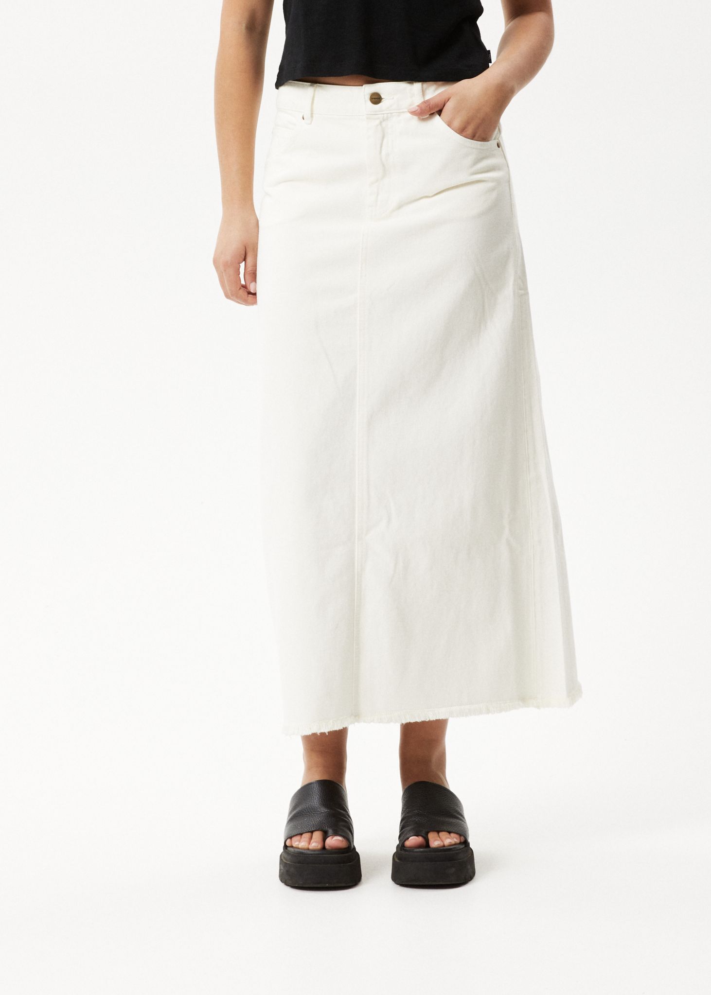 Afends Womens Chichi - Organic Denim Midi Skirt - Off White sold by Afends product image thumbnail 2