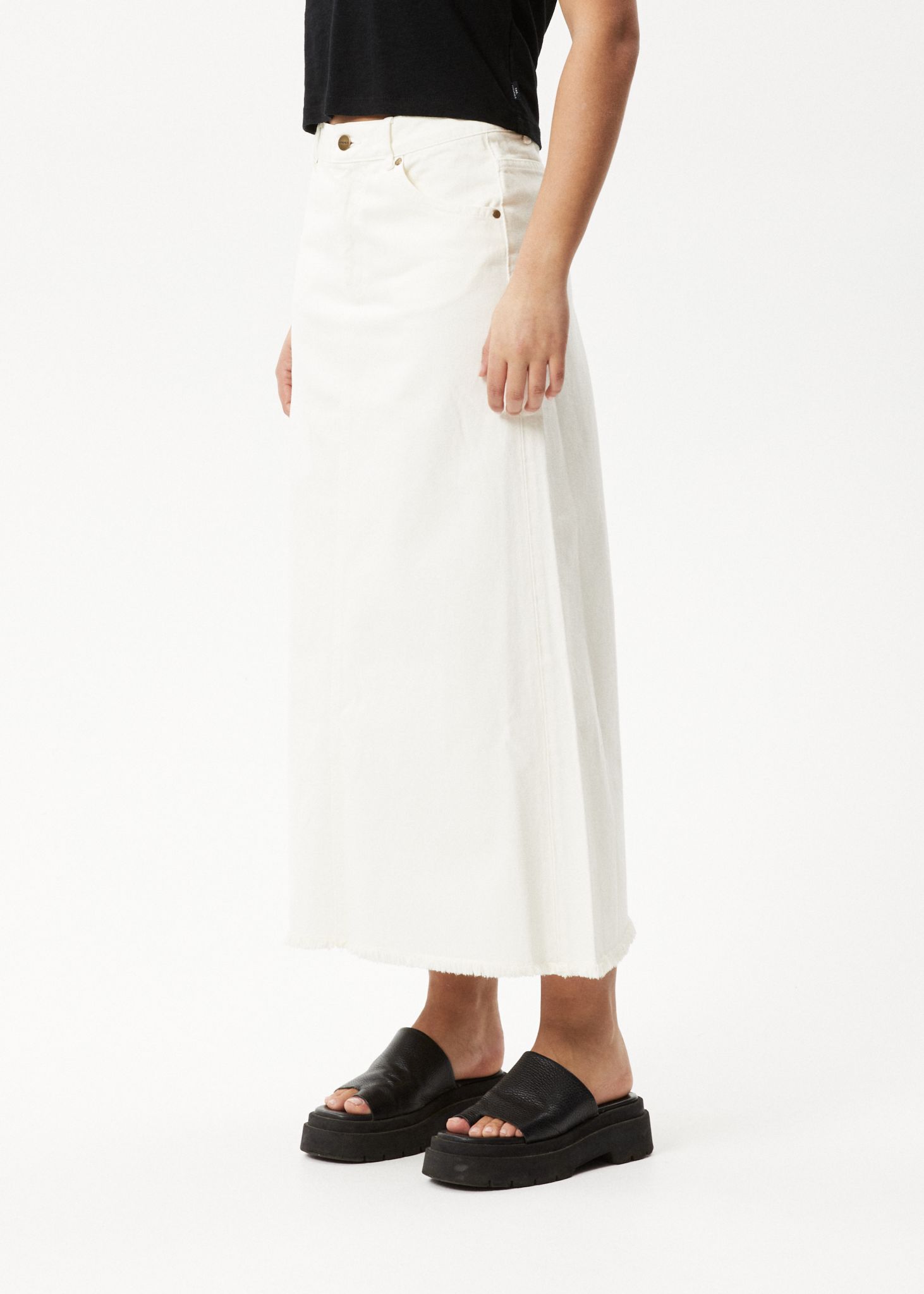 Afends Womens Chichi - Organic Denim Midi Skirt - Off White sold by Afends product image thumbnail 3