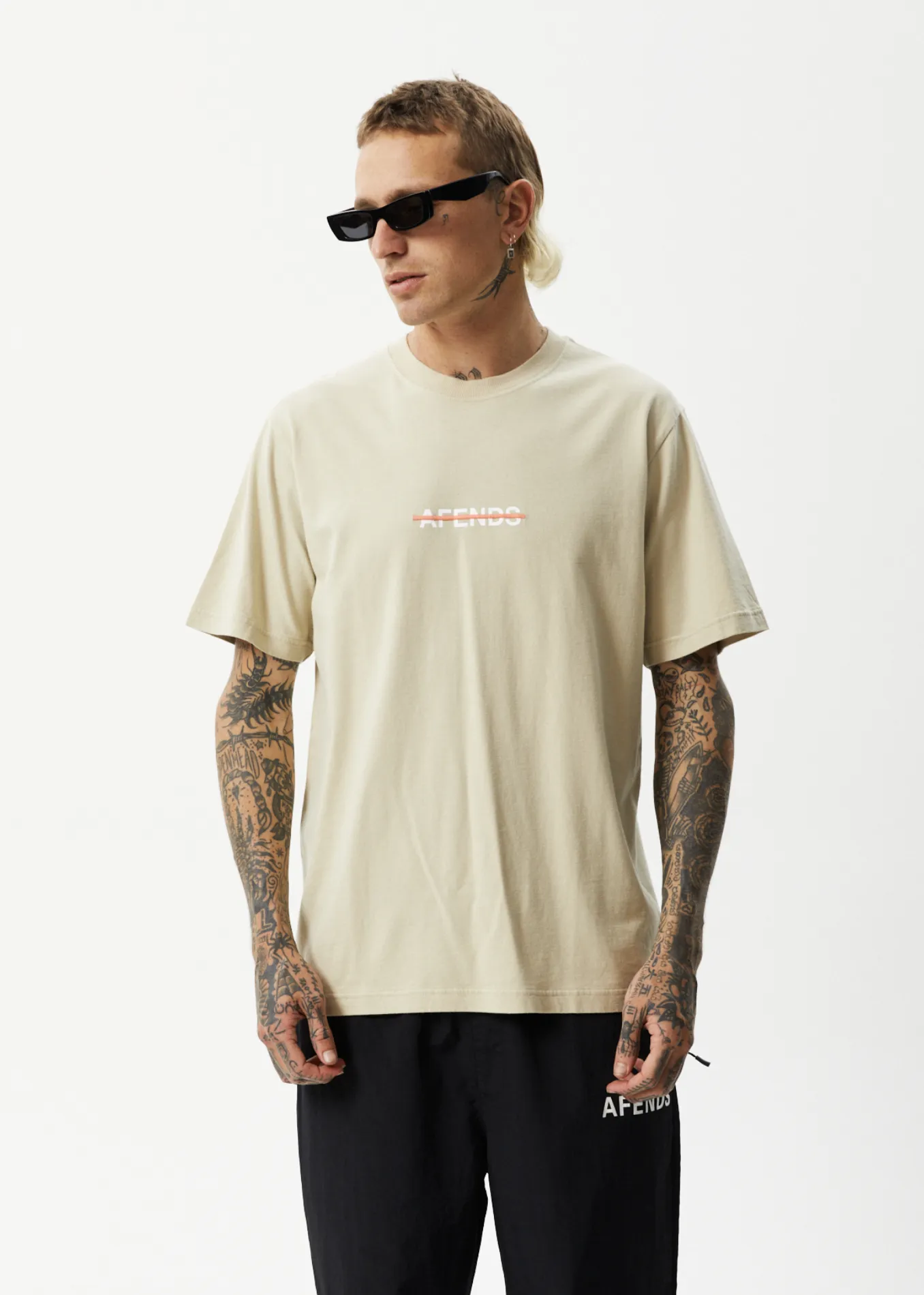 AFENDS Mens Liquid - Retro Logo T-Shirt - Cement sold by Afends product image thumbnail 2