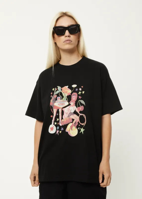 AFENDS Womens Josie Slay - Oversized Graphic T-Shirt - Black sold by Afends