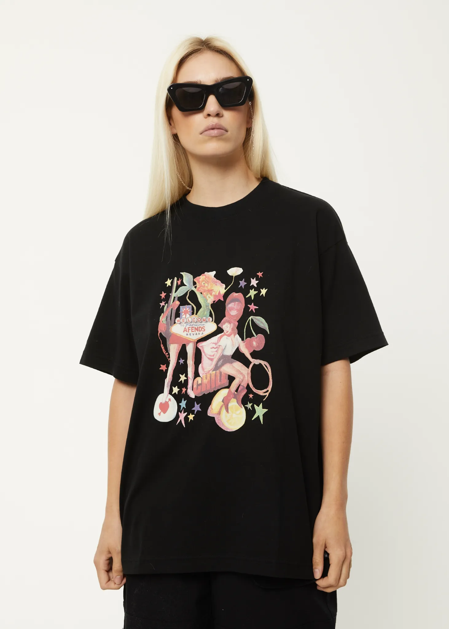 AFENDS Womens Josie Slay - Oversized Graphic T-Shirt - Black sold by Afends