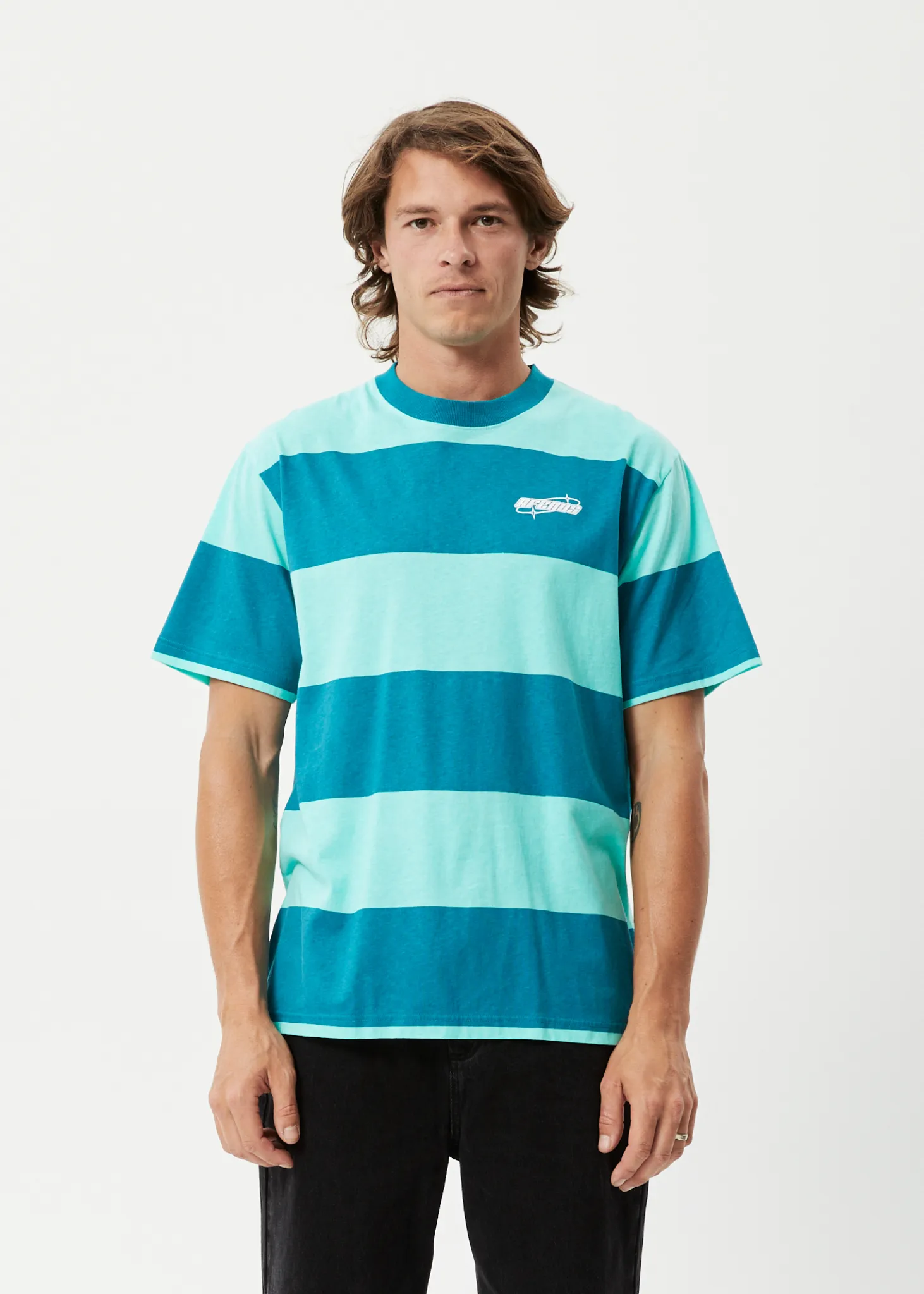 AFENDS Mens Continual - Retro Graphic Logo T-Shirt - Jade Stripe sold by Afends product image thumbnail 2
