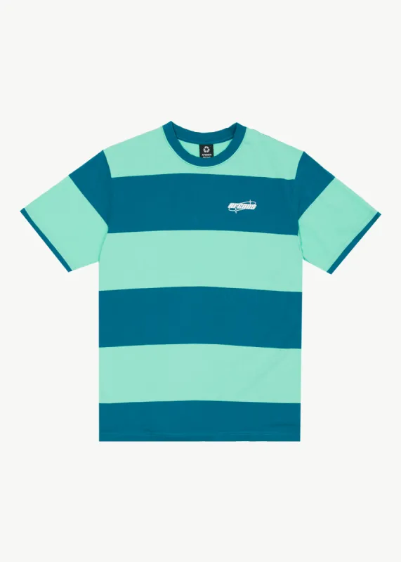 AFENDS Mens Continual - Retro Graphic Logo T-Shirt - Jade Stripe sold by Afends