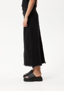 Afends Womens Chichi - Organic Denim Midi Skirt - Washed Black sold by Afends