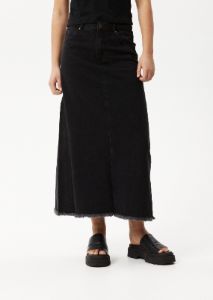Afends Womens Chichi - Organic Denim Midi Skirt - Washed Black sold by Afends