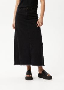 Afends Womens Chichi - Organic Denim Midi Skirt - Washed Black sold by Afends