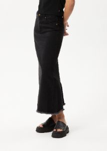 Afends Womens Chichi - Organic Denim Midi Skirt - Washed Black sold by Afends