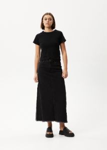 Afends Womens Chichi - Organic Denim Midi Skirt - Washed Black sold by Afends