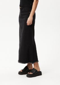 Afends Womens Chichi - Organic Denim Midi Skirt - Washed Black sold by Afends