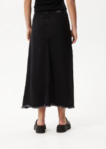 Afends Womens Chichi - Organic Denim Midi Skirt - Washed Black sold by Afends