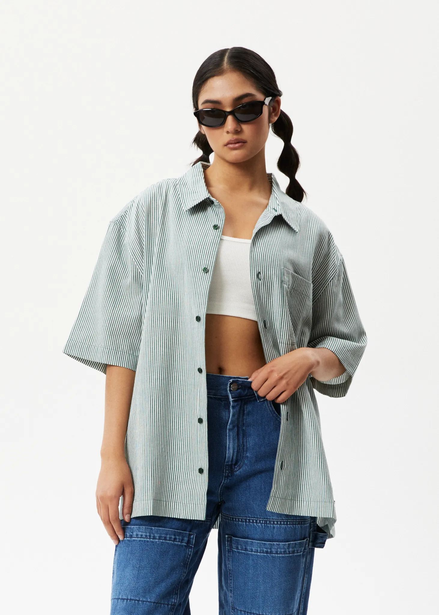 AFENDS Mens Intergalactic - Short Sleeve Shirt - Emerald Stripe sold by Afends product image thumbnail 2