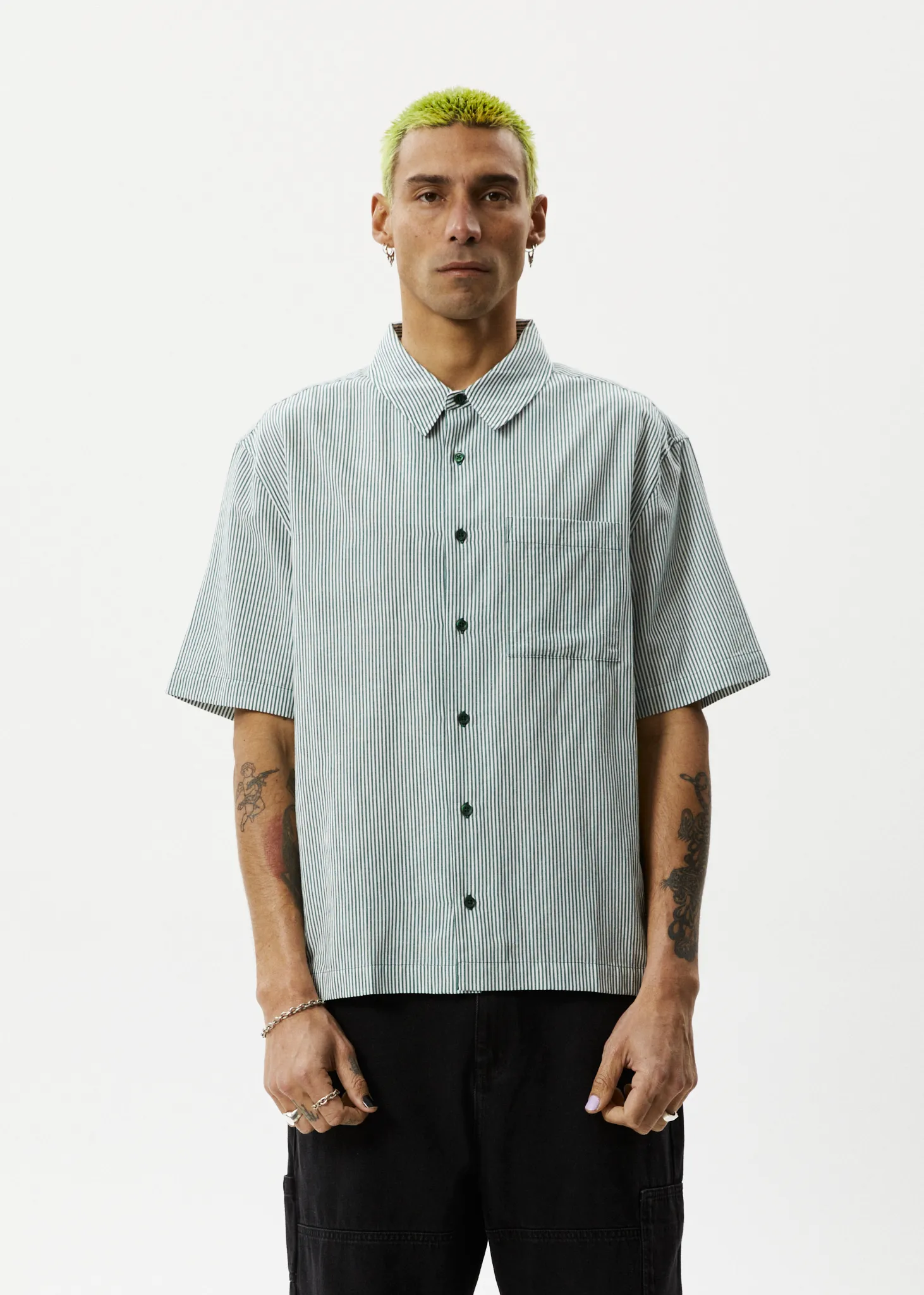 AFENDS Mens Intergalactic - Short Sleeve Shirt - Emerald Stripe sold by Afends product image thumbnail 3