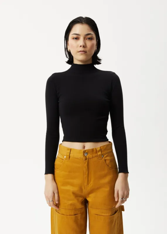 AFENDS Womens Iconic - Ribbed Long Sleeve Top - Black sold by Afends