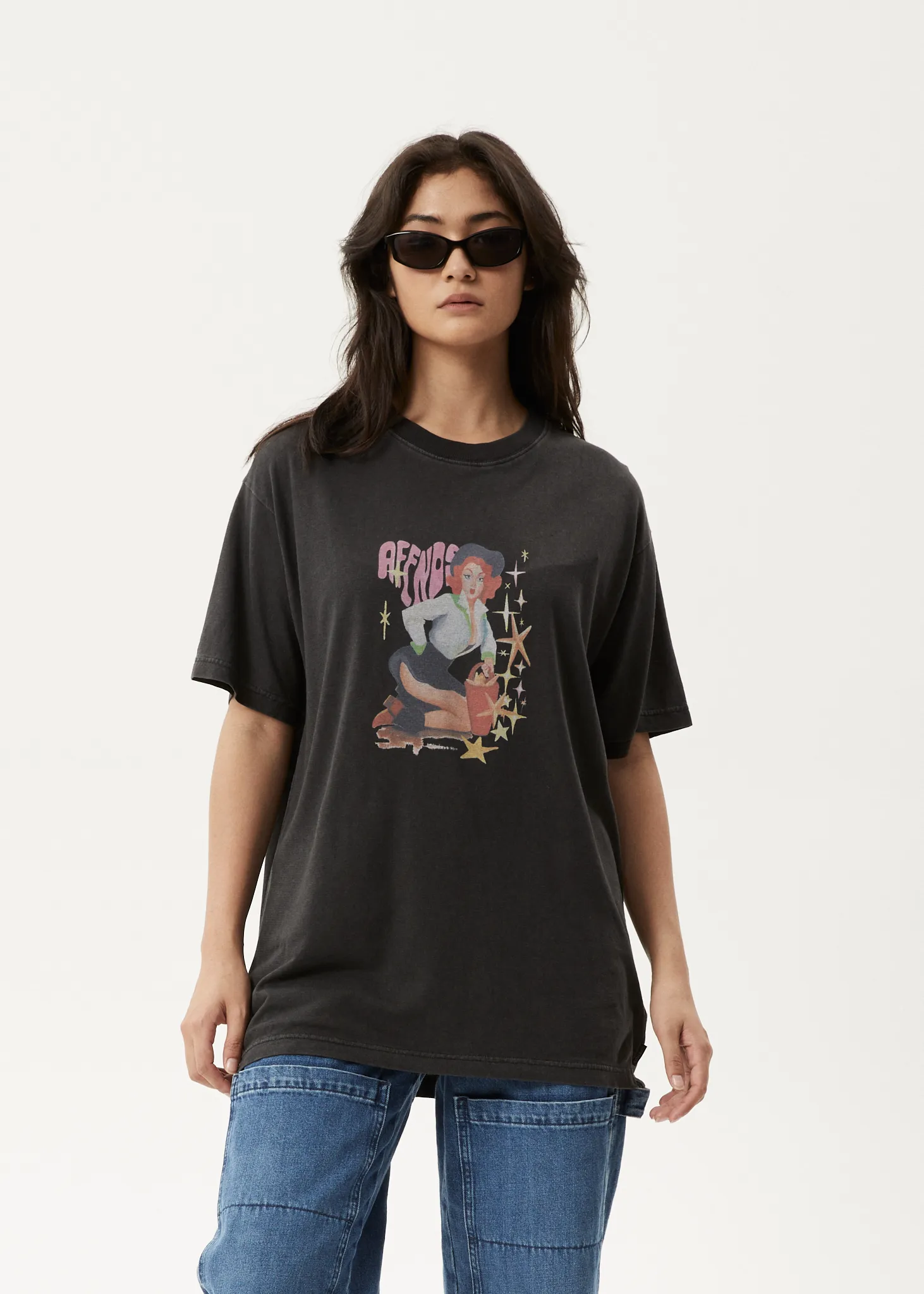 AFENDS Womens Worlds Above - Oversized T-Shirt - Stone Black sold by Afends