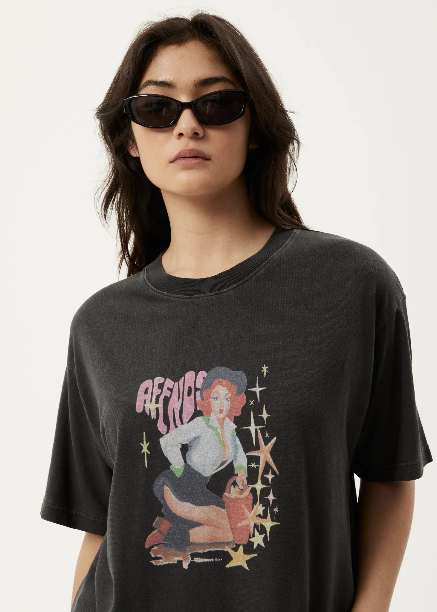 AFENDS Womens Worlds Above - Oversized T-Shirt - Stone Black sold by Afends product image thumbnail 2