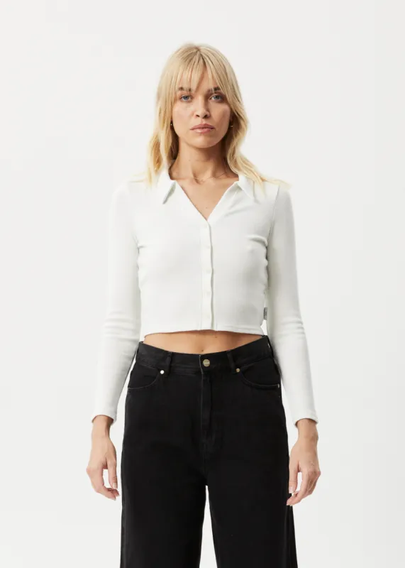 AFENDS Womens Eliza - Rib Long Sleeve Shirt - Off White sold by Afends