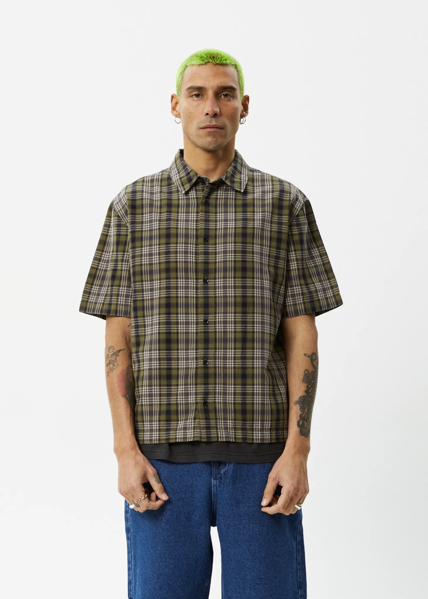 AFENDS Mens Check Out - Short Sleeve Shirt - Military Check sold by Afends product image thumbnail 2