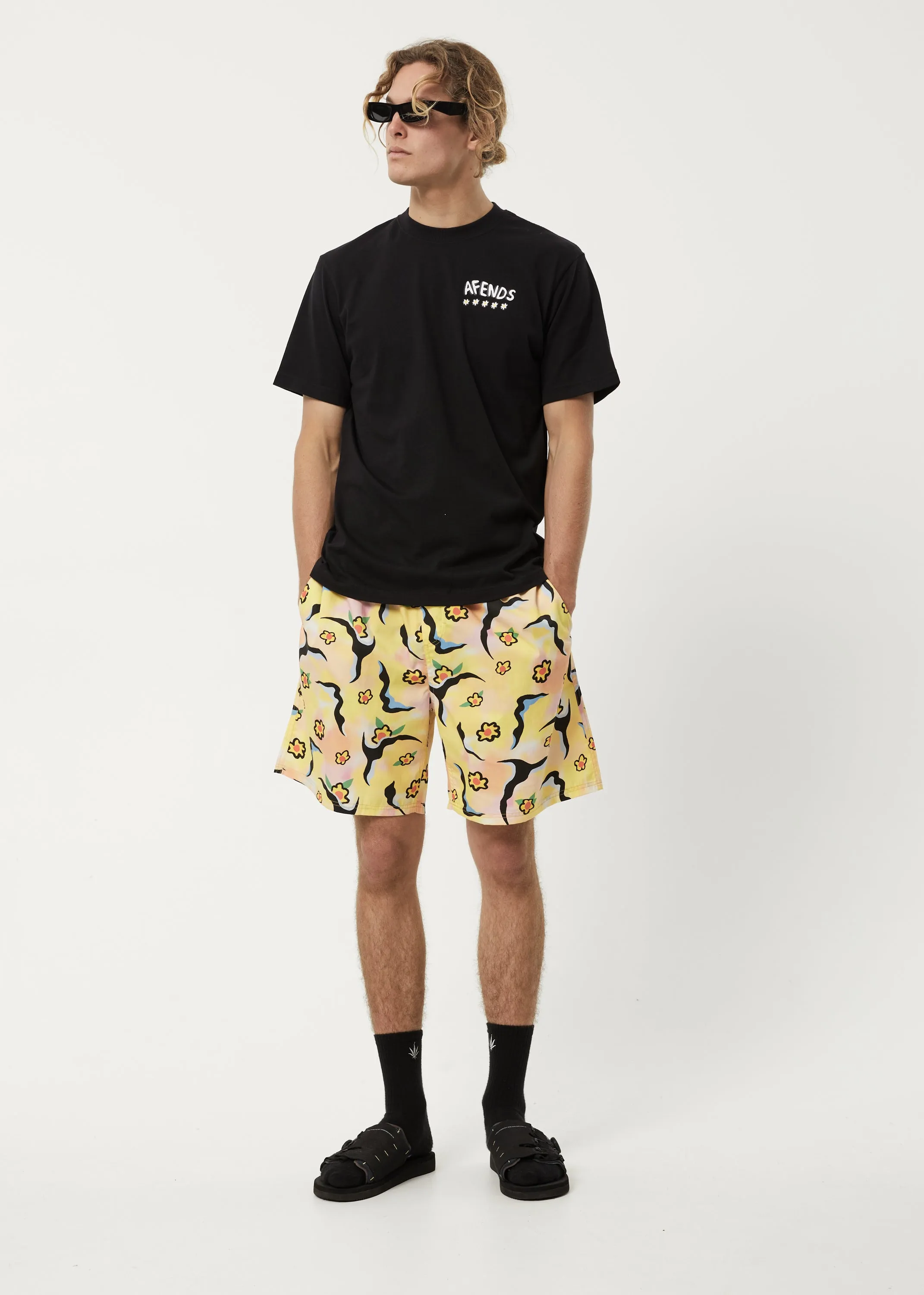 AFENDS Mens Flowers - Elastic Waist Shorts - Multi sold by Afends