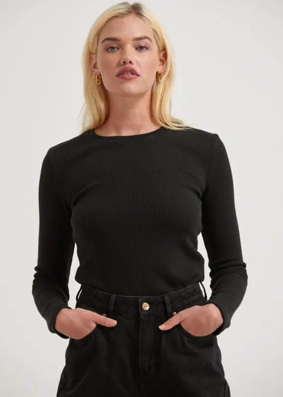 AFENDS Womens Harvey - Ribbed Long Sleeve Top - Black sold by Afends