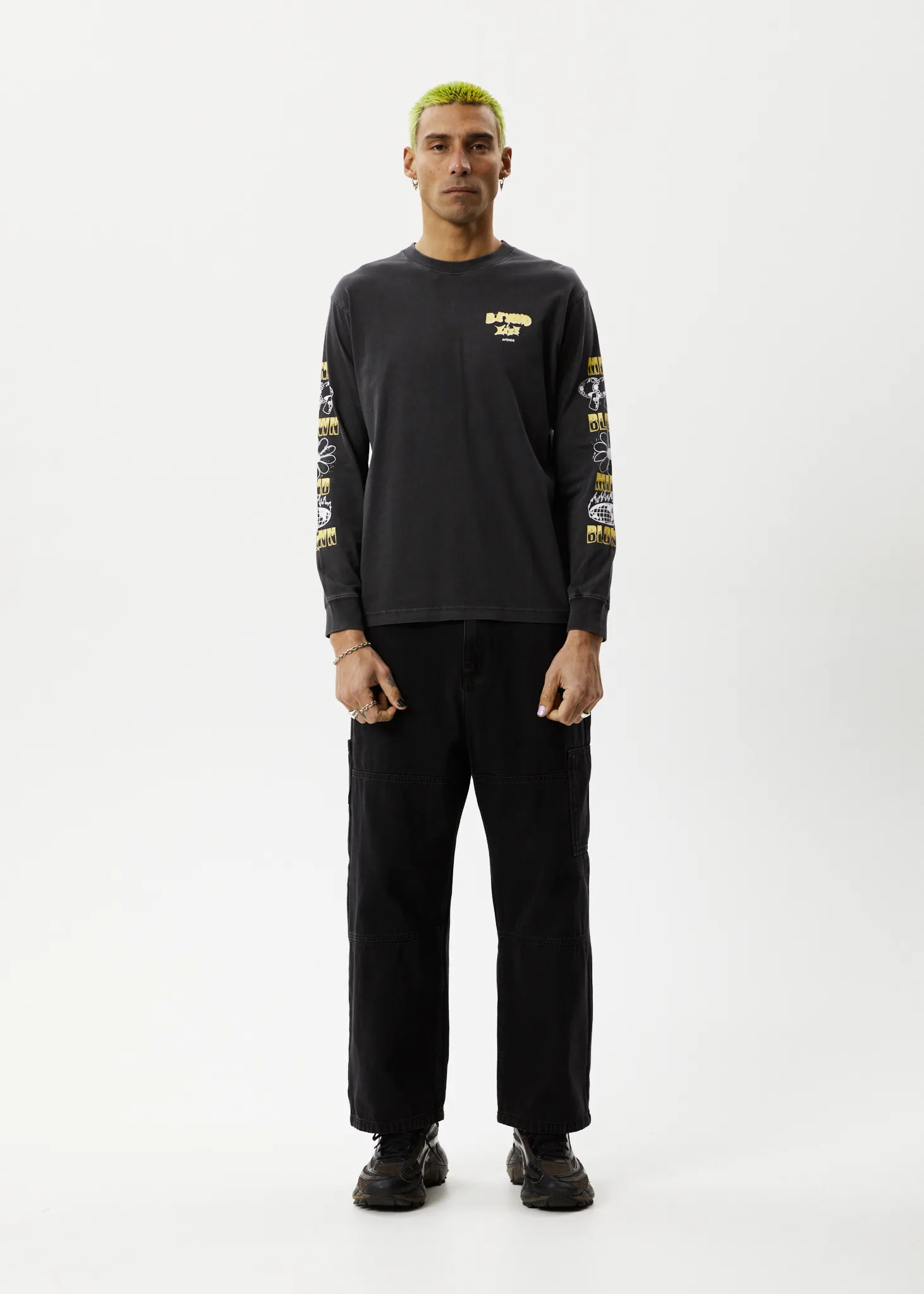 AFENDS Mens Beyond Life - Long Sleeve Graphic T-Shirt - Stone Black sold by Afends product image thumbnail 4