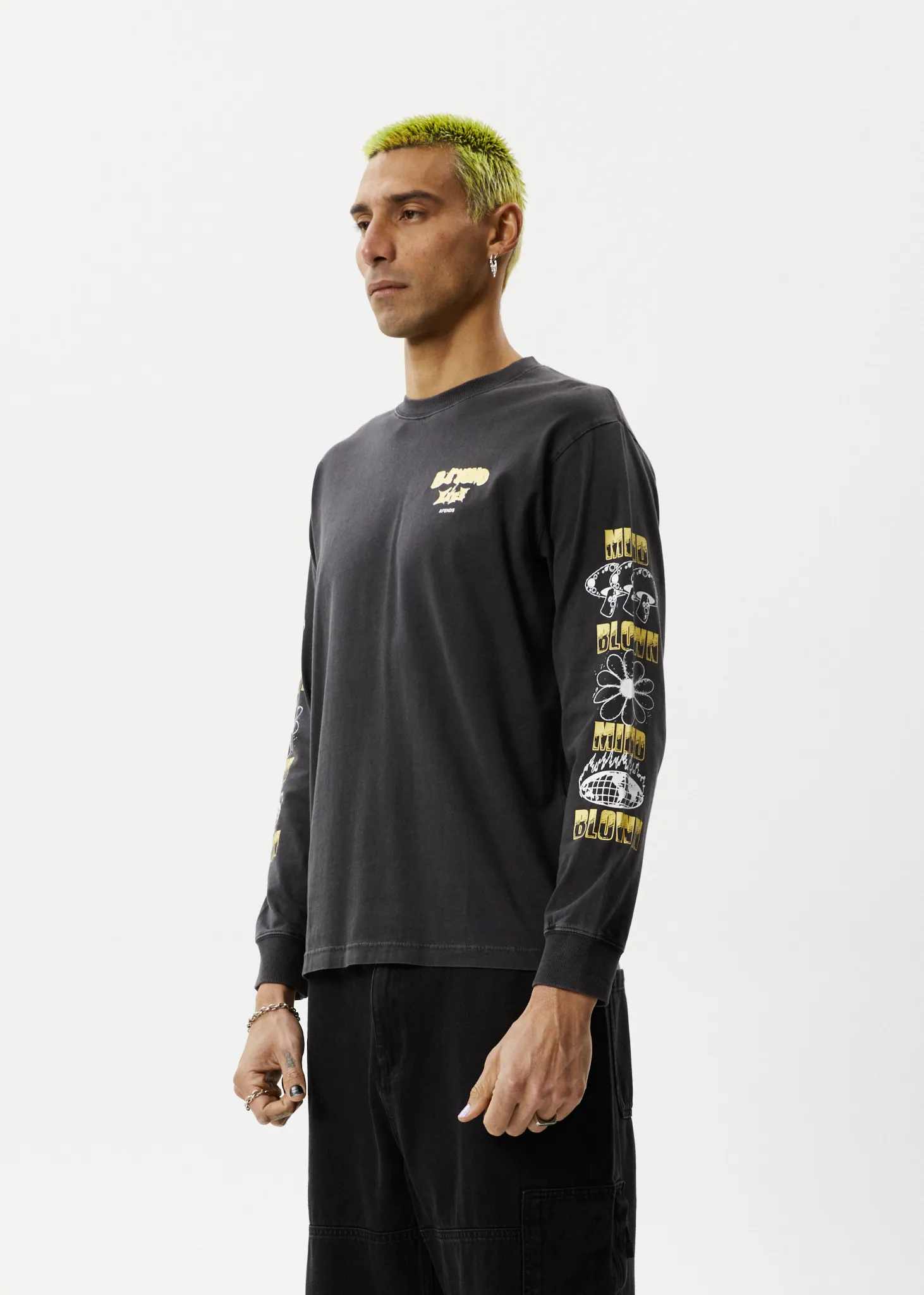 AFENDS Mens Beyond Life - Long Sleeve Graphic T-Shirt - Stone Black sold by Afends product image thumbnail 3