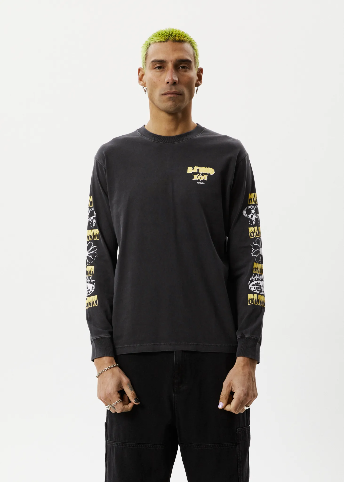 AFENDS Mens Beyond Life - Long Sleeve Graphic T-Shirt - Stone Black sold by Afends product image thumbnail 2