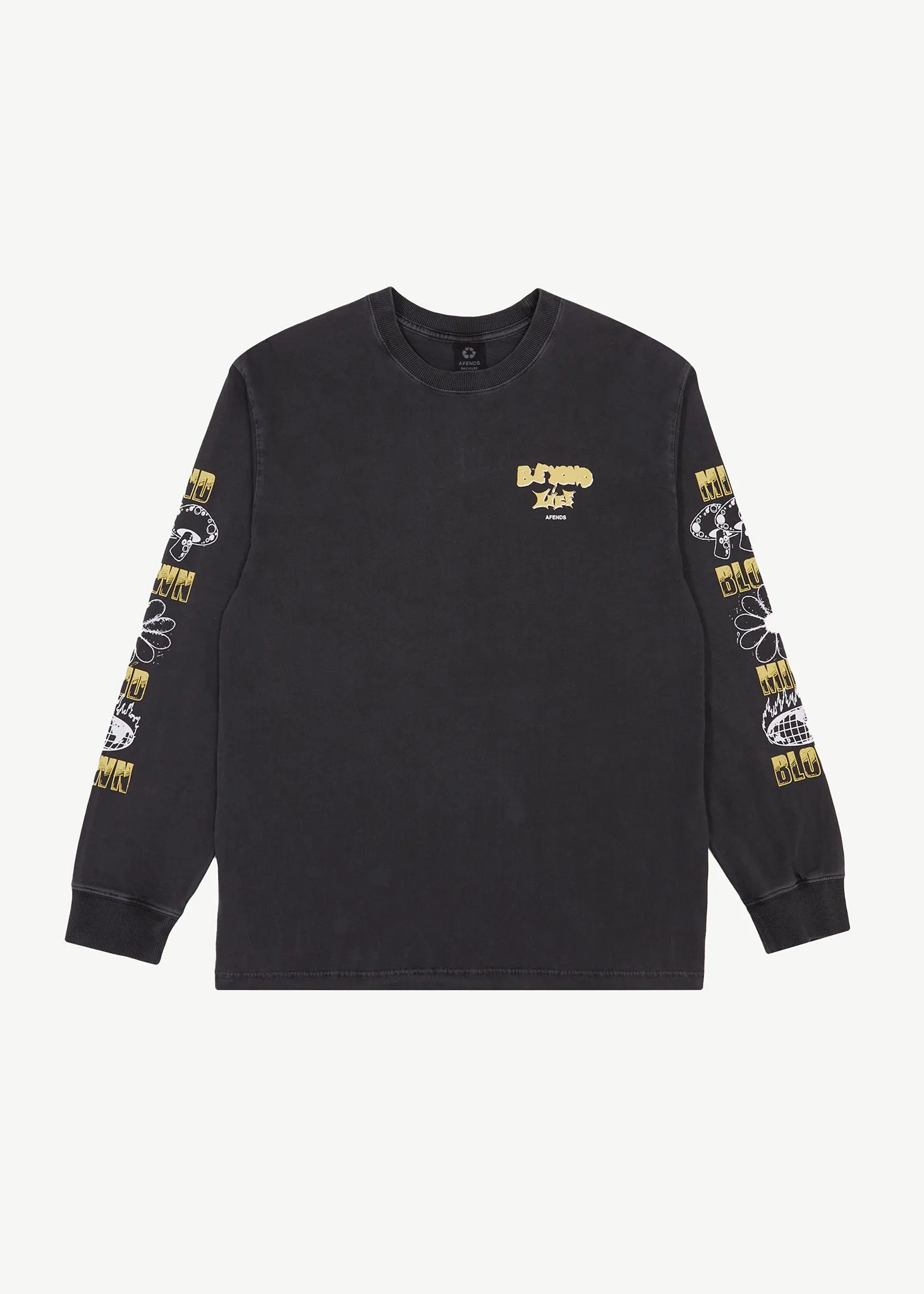 AFENDS Mens Beyond Life - Long Sleeve Graphic T-Shirt - Stone Black sold by Afends