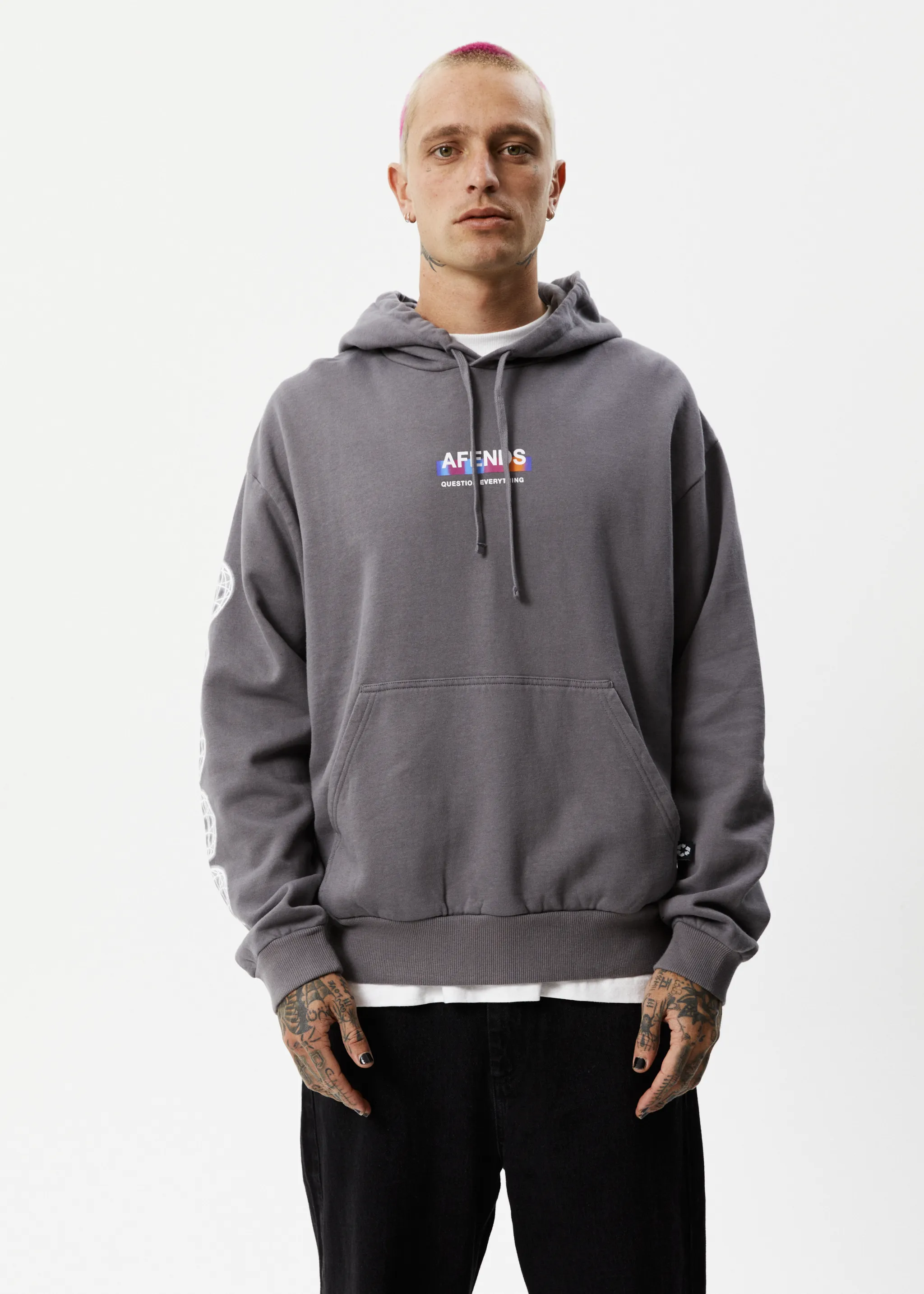 AFENDS Mens Question Everything - Hoodie - Gunmetal sold by Afends