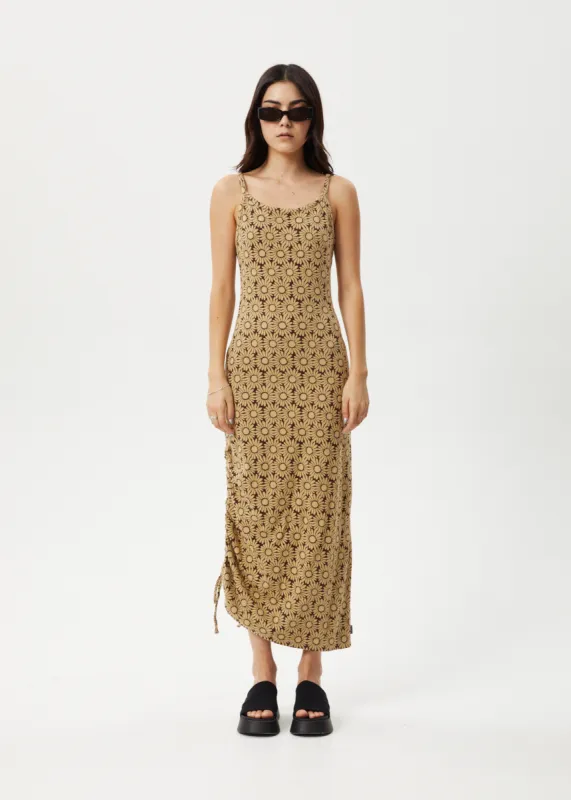 AFENDS Womens Daisy - Gathered Floral Maxi Dress - Toffee sold by Afends